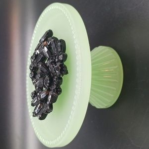 Weiss, Black Rhinestone Prong Set Pin or Brooch,  3 " High, Marked Weiss on Back